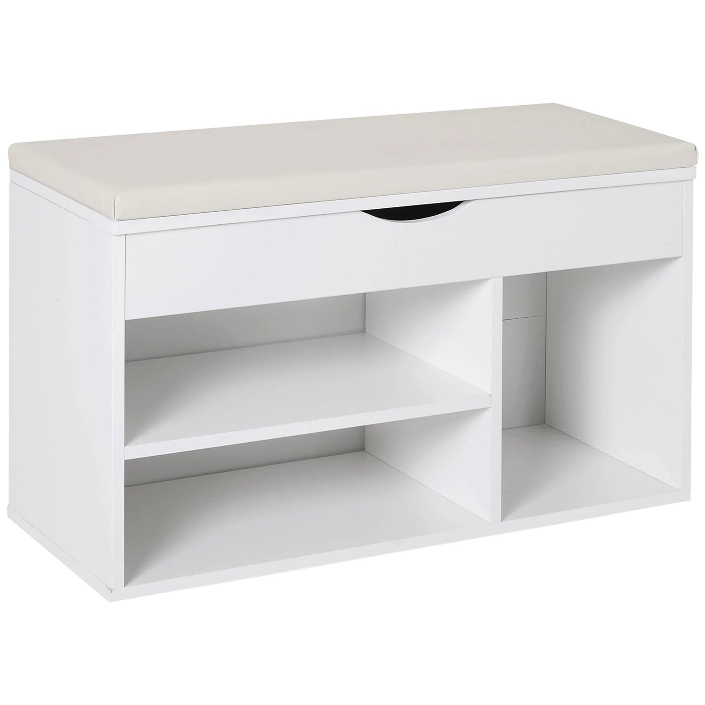 HOMCOM Schuhbank mit Sitzplatz – Moderne Schuhaufbewahrung für den Eingangsbereich mit Schublade, offenen Regalen und 1 Kissen für Flur 80x30x47cm