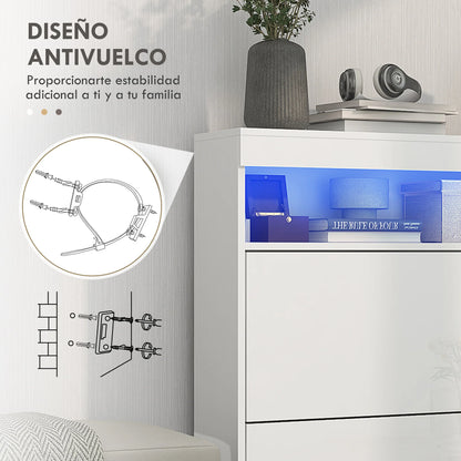 HOMCOM Schuhschrank für den Eingangsbereich, Wandschrank oder freistehend mit LED-Lichtern, offenes Regal und 2 klappbaren Schubladen für 12-16 Paare Schuhe, 80x24x99,5 cm, Hellweiß