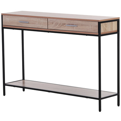 HOMCOM Konsolentisch im Industriestil mit Schubladen und Stahlstruktur für den Eingangsbereich 120x30x81,5 cm Eiche