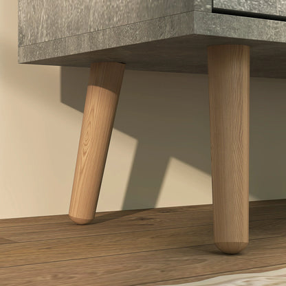 HOMCOM Schuhschrank für den Eingangsbereich mit 4 Klapptüren auf 2 Ebenen für 16 Paar Schuhe, platzsparender Schuhschrank mit verstellbaren Regalen aus Spanplatte und Kiefernholz, 95x26x95 cm, Grau