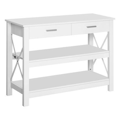 HOMCOM Konsolentisch Flurtisch mit 2 Schubladen und unteren Regalen Moderner Stil Metallrahmen 105x40x76 cm Weiß