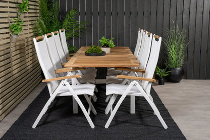 2er Set Gartenstuhl Polis - Klappstuhl in Weiß mit Aluminium Gestell und Teakholz-Armlehnen
