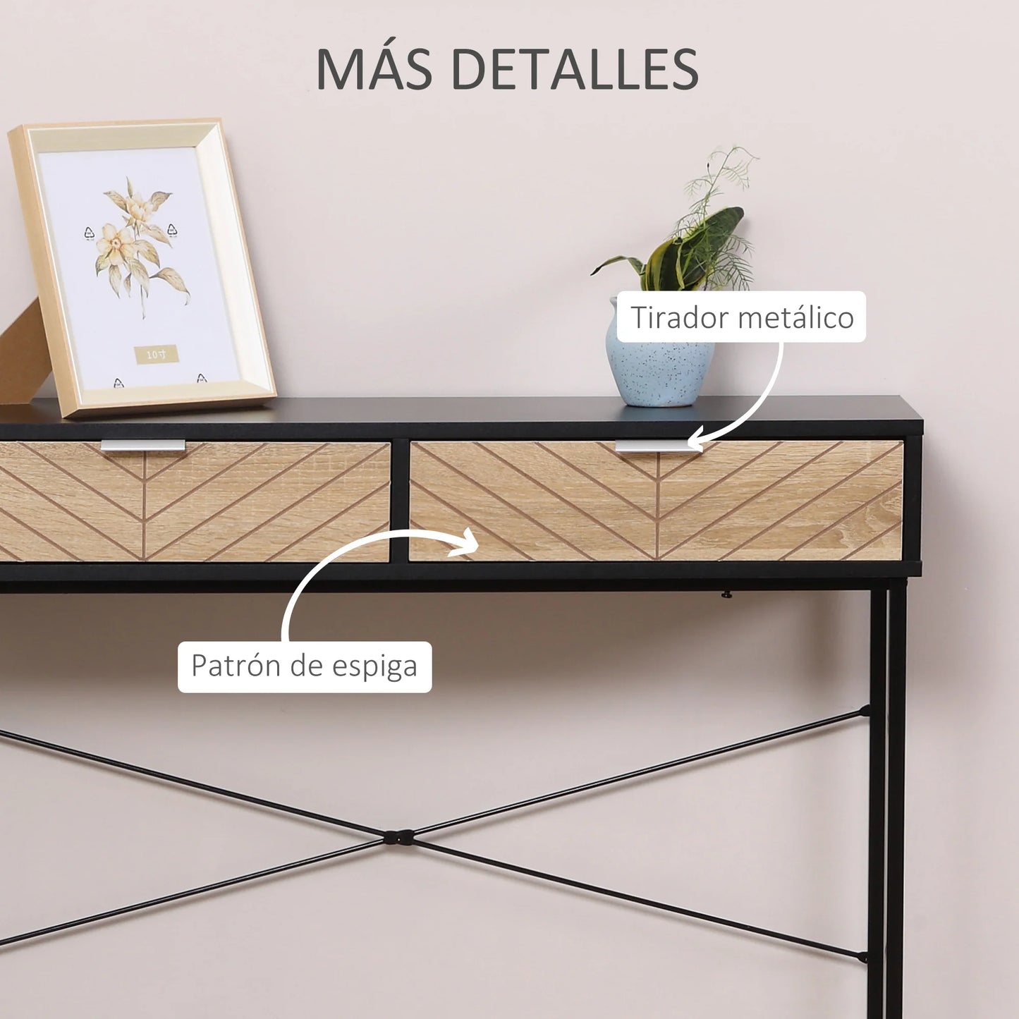 HOMCOM Schmale Konsole Eingangstisch mit 2 Schubladen, geschnitzte Linien, modernes Design für Flur, Eingangsbereich, Wohnzimmer und Schlafzimmer, 100x30x75 cm, Schwarz und Eiche