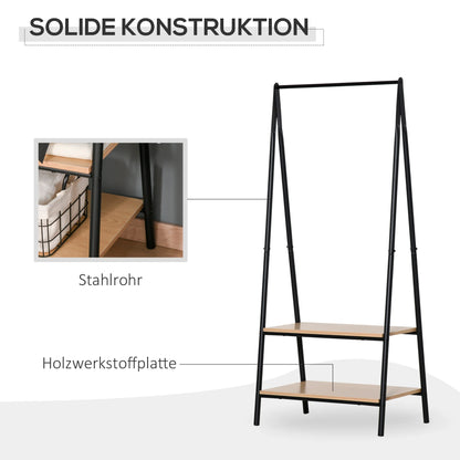 HOMCOM Kleiderständer mit Schuhablage, Wäscheablage, Metall + Holz Schwarz + Natur 64 x 42,5 x 149 cm