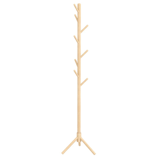 HOMCOM Freistehender Kleiderständer mit 8 Haken - Holz Kleiderbaum für Flur, Eingangsbereich, Schlafzimmer 40x40x165 cm Natur