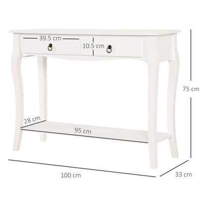 HOMCOM Konsolentisch Sideboard für Wohnzimmer und Flur, Akzenttisch mit Schubladen und Regal, elegantes Design 100x33x75cm Hochglanz Weiß