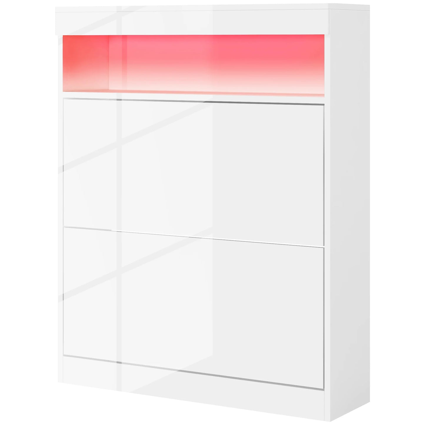 HOMCOM Schuhschrank für den Eingangsbereich, Wandschrank oder freistehend mit LED-Lichtern, offenes Regal und 2 klappbaren Schubladen für 12-16 Paare Schuhe, 80x24x99,5 cm, Hellweiß