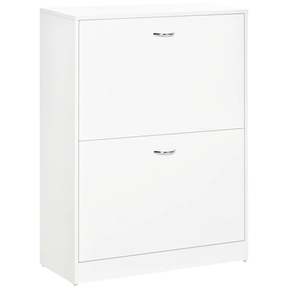HOMCOM Moderner Schuhschrank für den Eingangsbereich - Schuhregal schmal mit 2 Schubladen und verstellbaren Regalen für Flur 60x24x80 cm Weiß