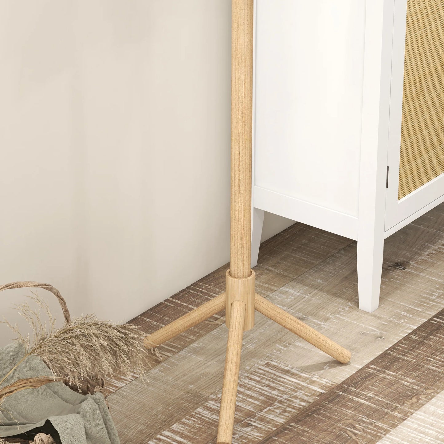 HOMCOM Freistehender Kleiderständer mit 8 Haken - Holz Kleiderbaum für Flur, Eingangsbereich, Schlafzimmer 40x40x165 cm Natur