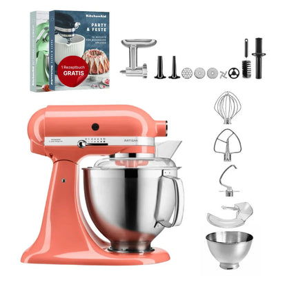 KitchenAid 4,8 L 5KSM185 Artisan Küchenmaschine Meatlover Metallfleischwolf 5KSMMGA Gr. 8 und Spritzgebäckvorsatz