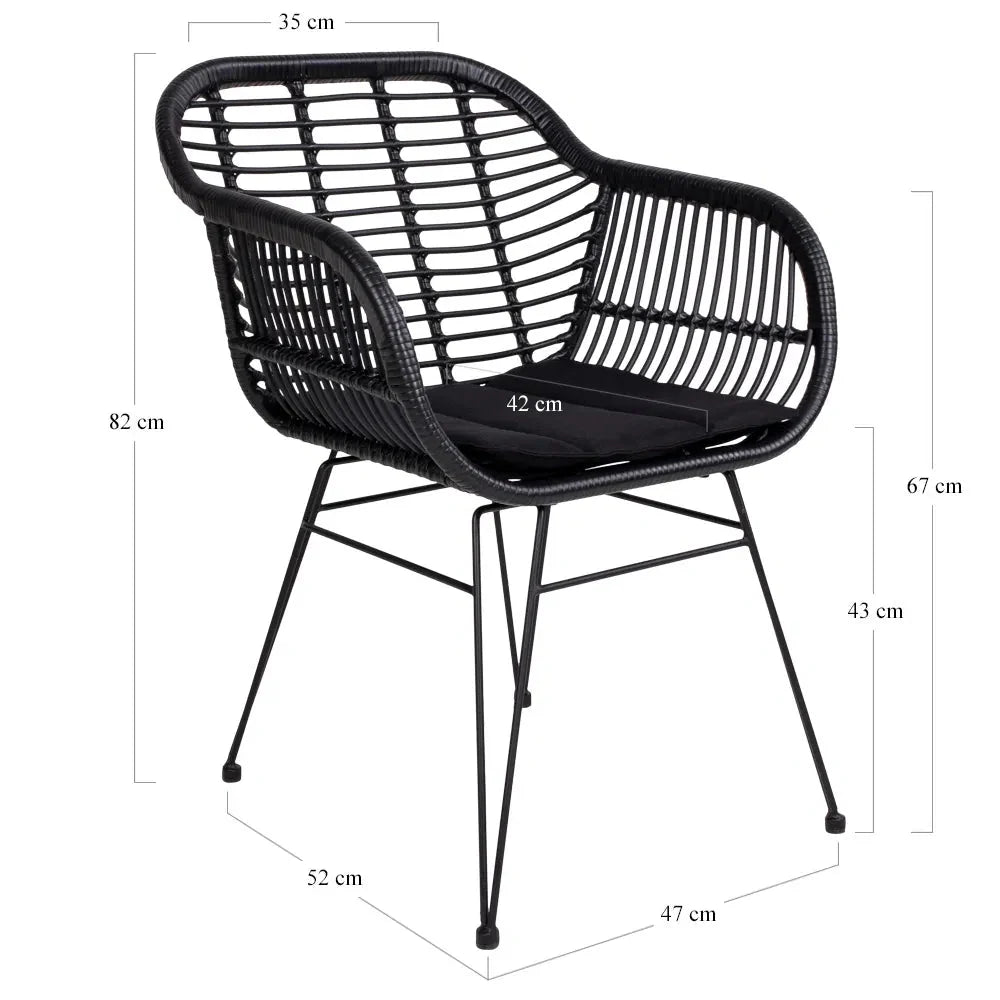 2er Set - Gartenstuhl Firenze Schwarz aus Stahl/Polyrattan