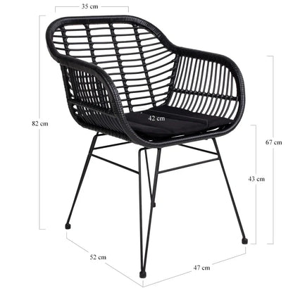 2er Set - Gartenstuhl Firenze Schwarz aus Stahl/Polyrattan