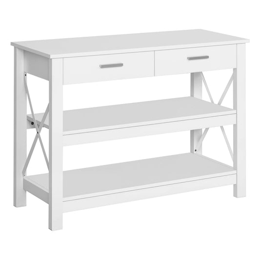 HOMCOM Konsolentisch Flurtisch mit 2 Schubladen und unteren Regalen Moderner Stil Metallrahmen 105x40x76 cm Weiß