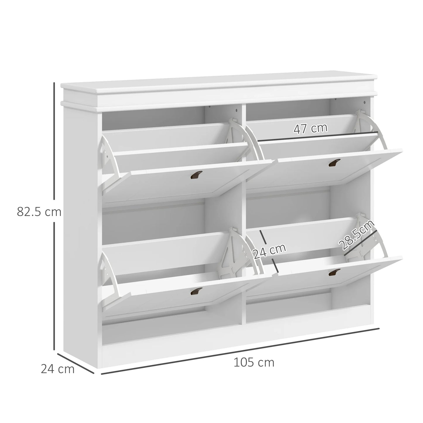HOMCOM Weißer Schuhschrank Slim Schuhregal mit 4 Klapptüren und verstellbaren Regalen für 20 Paare Schuhe, Kippschutz für Eingangsbereich Flur 105x24x82,5 cm