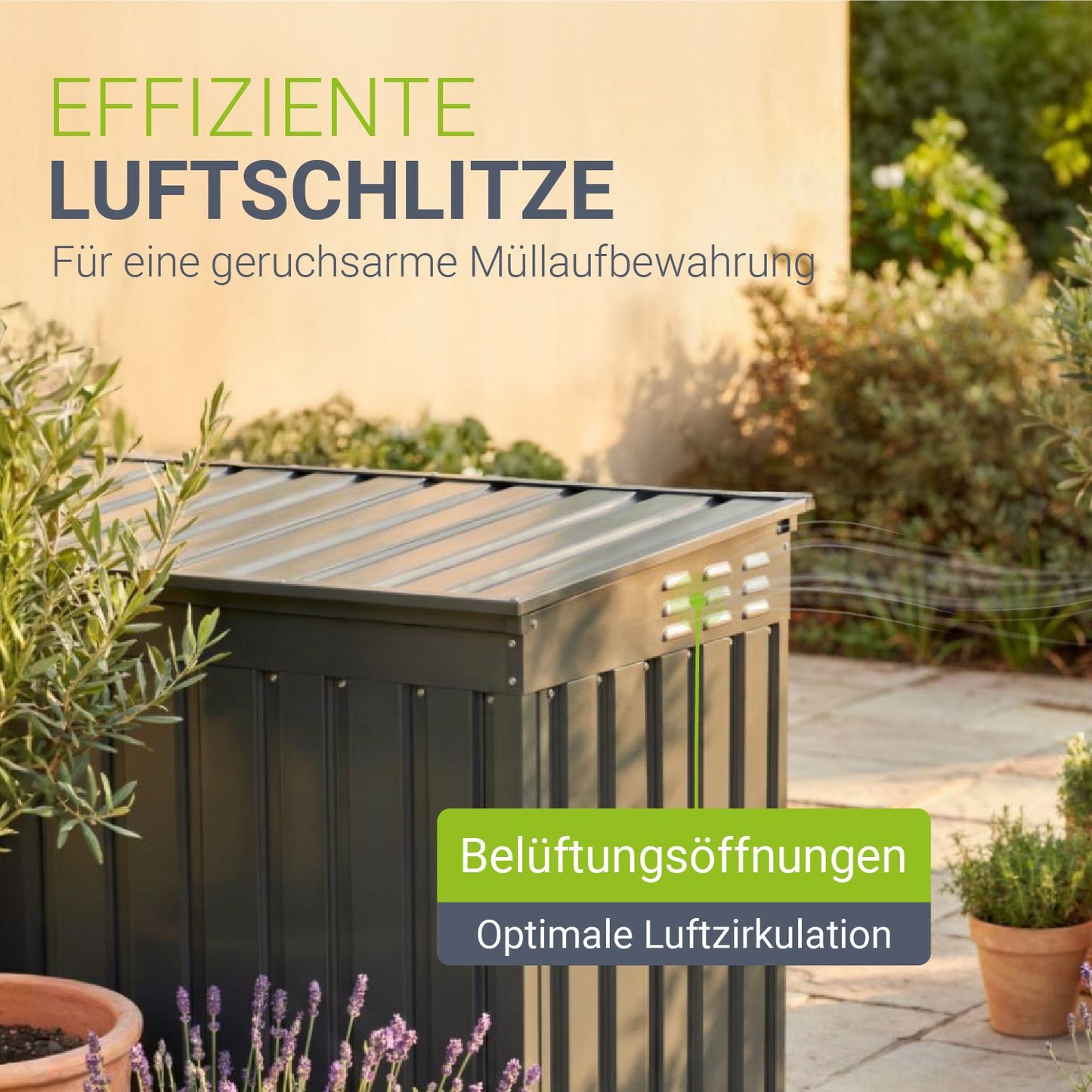 Juskys Mülltonnenbox Namur 2 m² Aufbewahrungsbox in grau für 3 Tonnen zwei großen Türen