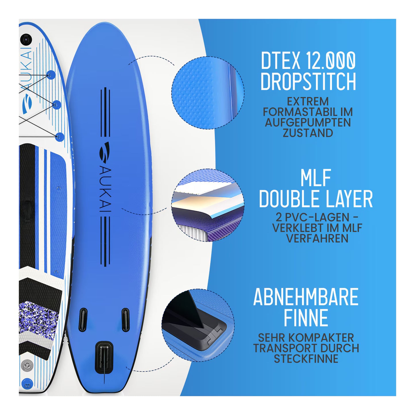 Stand Up Paddle Board "AUKAI Pro" mit Kajak-Sitz grau