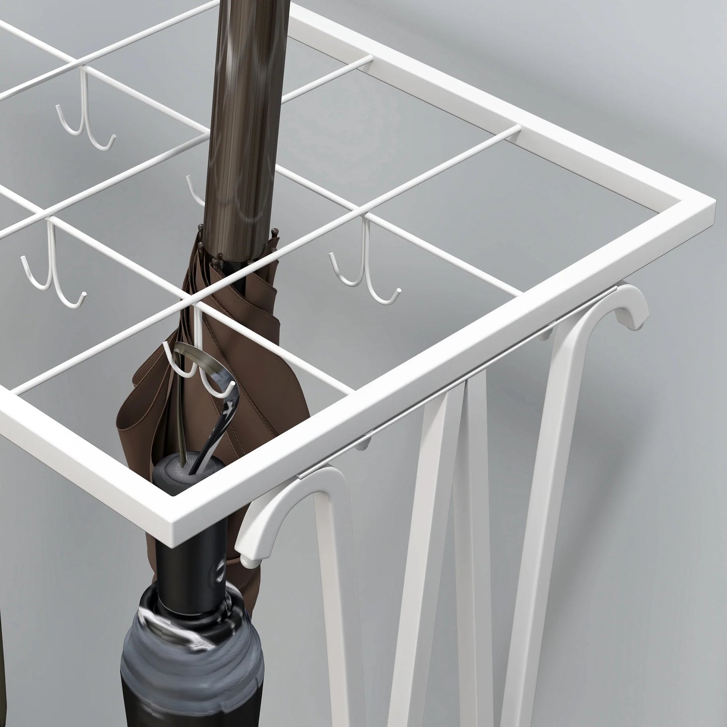 HOMCOM Moderner Rechteckiger Regenschirmständer aus Stahl mit 24 Haken, 21 Fächern und Abnehmbarem Tropfteller für Eingangsbereich und Büro 50x24x68 cm Weiß