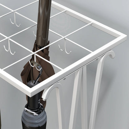 HOMCOM Moderner Rechteckiger Regenschirmständer aus Stahl mit 24 Haken, 21 Fächern und Abnehmbarem Tropfteller für Eingangsbereich und Büro 50x24x68 cm Weiß