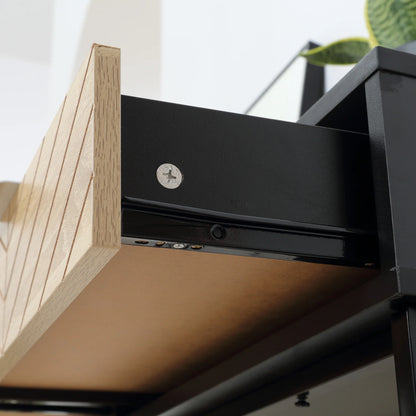 HOMCOM Schmale Konsole Eingangstisch mit 2 Schubladen, geschnitzte Linien, modernes Design für Flur, Eingangsbereich, Wohnzimmer und Schlafzimmer, 100x30x75 cm, Schwarz und Eiche