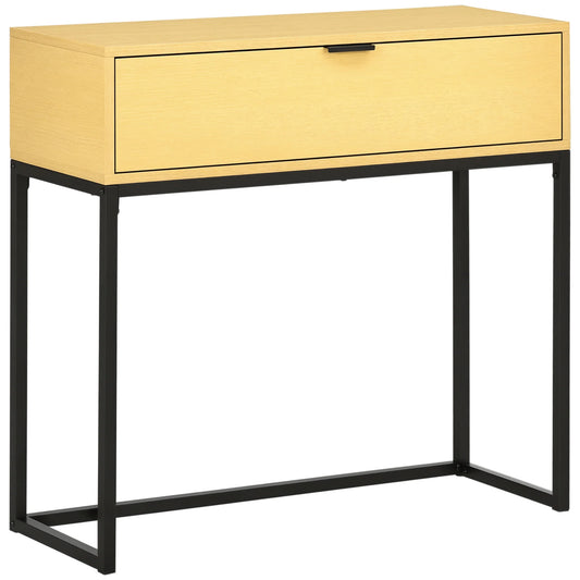 HOMCOM Konsolentisch mit Schublade Moderner Beistelltisch mit Stahlbeinen für Flur, Wohnzimmer, Schlafzimmer 80x30x76 cm Natur