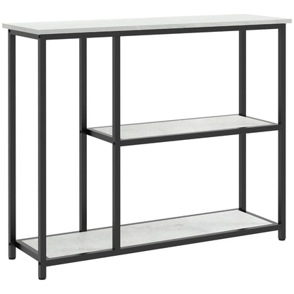 HOMCOM Konsolentisch, Flurtisch mit 3 Regalen, 100 x 30 x 80 cm, Beistelltisch, kleiner Präsentationstisch für schmale Räume, Flur, Diele, Wohnzimmer, Schlafzimmer, Weiß