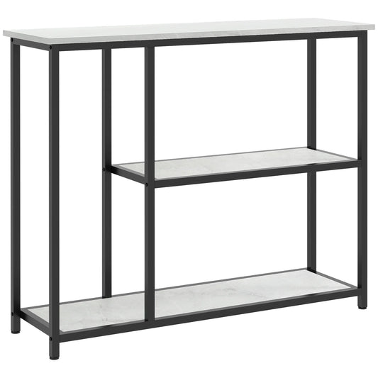 HOMCOM Konsolentisch, Flurtisch mit 3 Regalen, 100 x 30 x 80 cm, Beistelltisch, kleiner Präsentationstisch für schmale Räume, Flur, Diele, Wohnzimmer, Schlafzimmer, Weiß