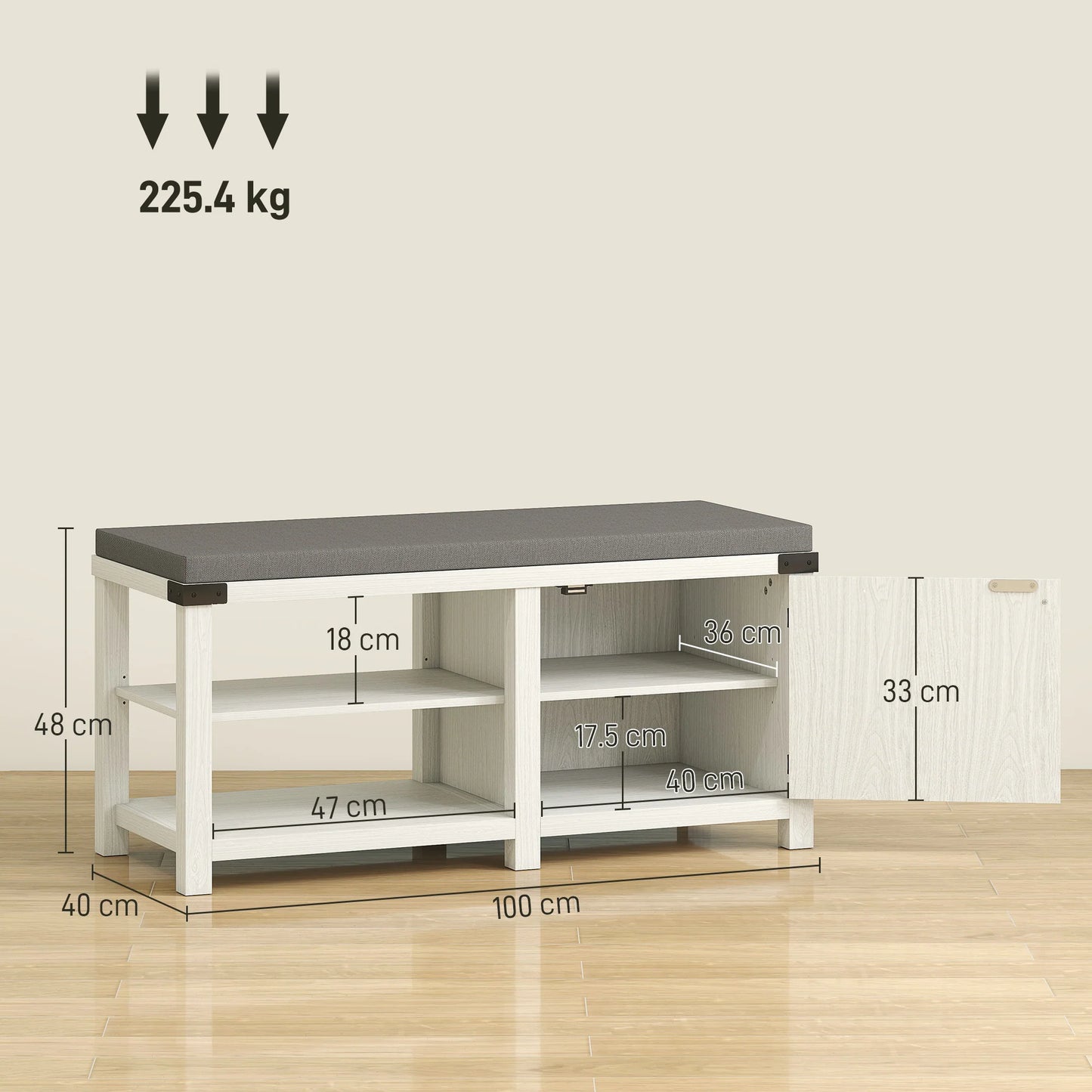 HOMCOM Rustikaler Schuhbänke Schuh Organizer mit Sitzplatz Schuhlagerbank mit Fächern und Kissen für 7 Paar Schuhe für Flur Wohnzimmer Schlafzimmer 100x40x48 cm Weiß und Grau