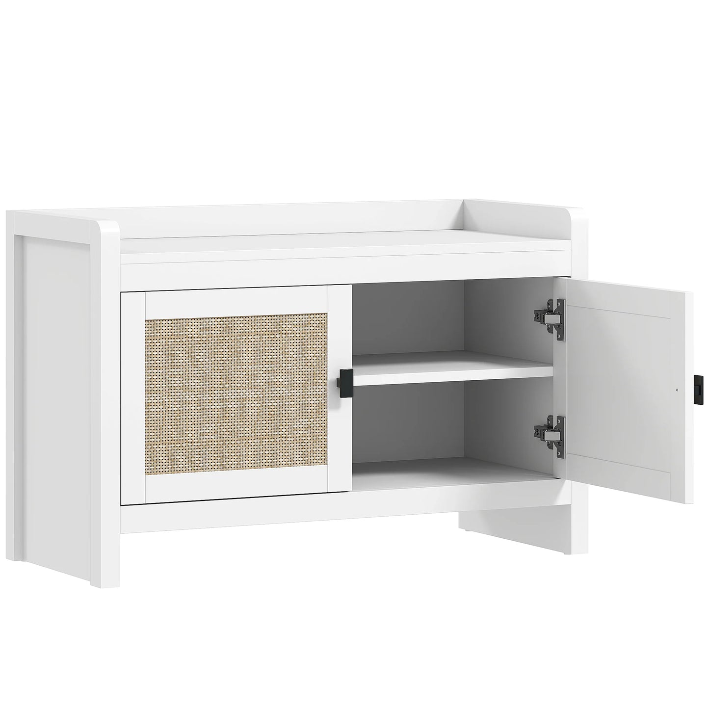 HOMCOM Bohemian Schuhbank mit Rattan-Fronttüren, Abnehmbares Regal für 8 Paar Schuhe für Flur und Schlafzimmer 80x35x52 cm Weiß