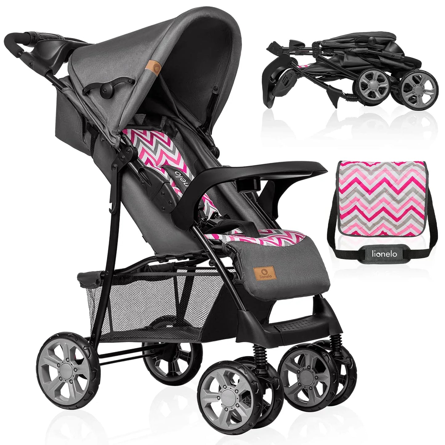 LIONELO Emma Plus Kinderwagen bis zu 15 kg, Kindersportwagen, leicht modern klein Buggy mit Liegeposition, zusammenklappbar, große Räder, großer Korb