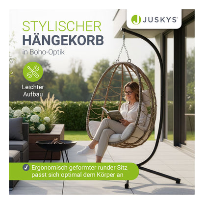 Juskys Korb-Hängesessel Aria faltbar & höhenverstellbar mit Eisengestell bis 130 kg Dunkelgrau