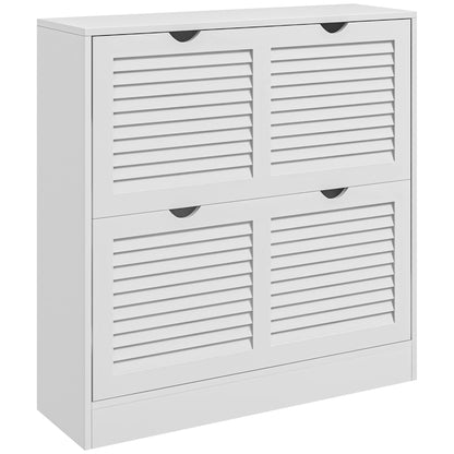 HOMCOM Moderner Schuhregal Eingangsschuhschrank mit 2 Klapptüren und verstellbaren Regalen für 16 Paar Schuhe Schmaler Schuhschrank für Flur 81,5x25x83 cm Weiß