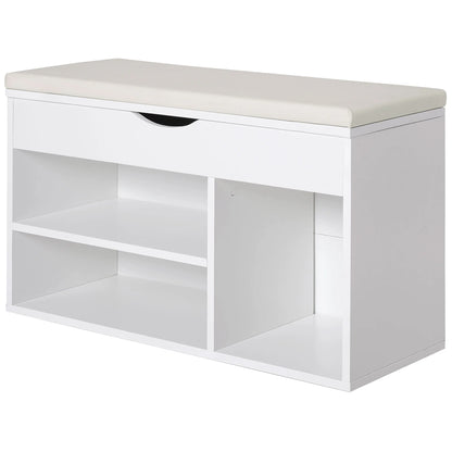 HOMCOM Schuhbank mit Sitzplatz – Moderne Schuhaufbewahrung für den Eingangsbereich mit Schublade, offenen Regalen und 1 Kissen für Flur 80x30x47cm