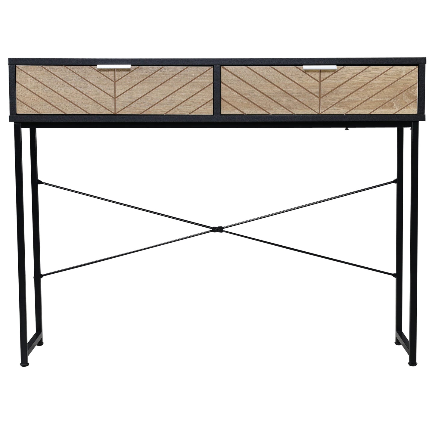HOMCOM Schmale Konsole Eingangstisch mit 2 Schubladen, geschnitzte Linien, modernes Design für Flur, Eingangsbereich, Wohnzimmer und Schlafzimmer, 100x30x75 cm, Schwarz und Eiche