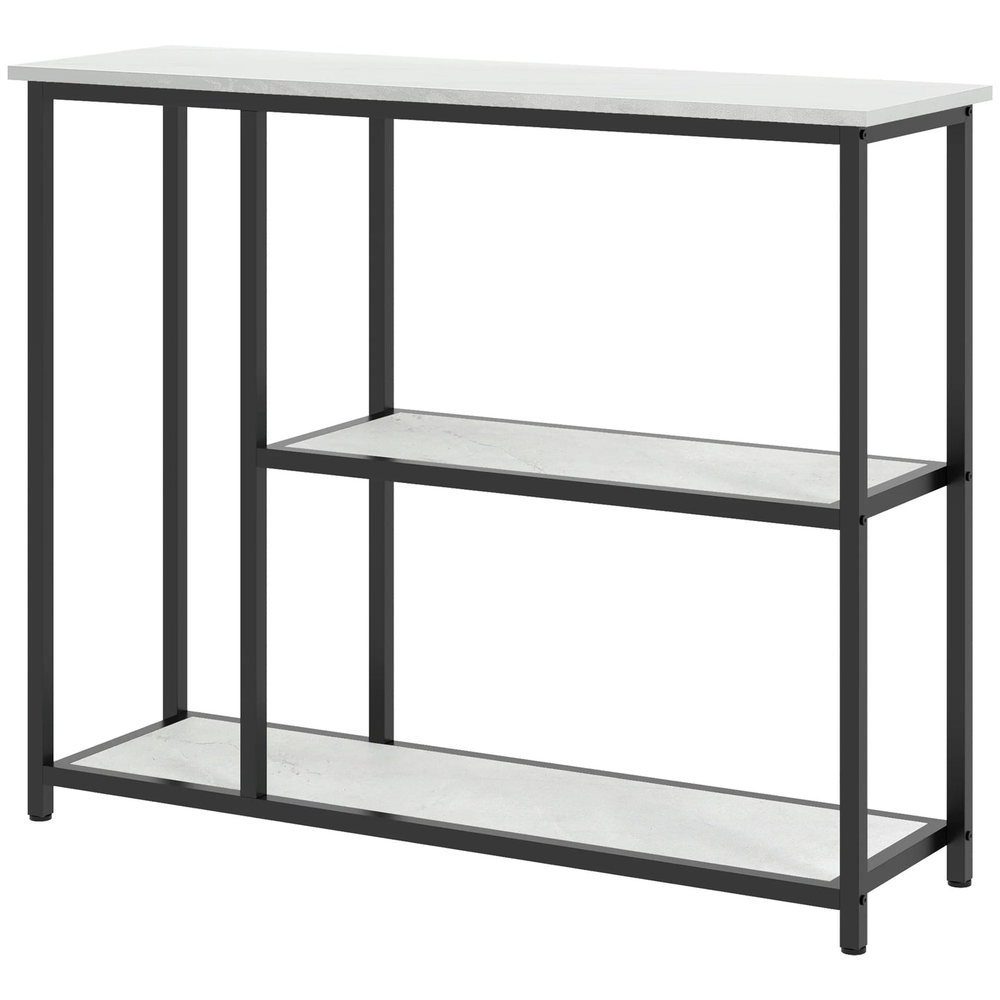 HOMCOM Konsolentisch, Flurtisch mit 3 Regalen, 100 x 30 x 80 cm, Beistelltisch, kleiner Präsentationstisch für schmale Räume, Flur, Diele, Wohnzimmer, Schlafzimmer, Weiß