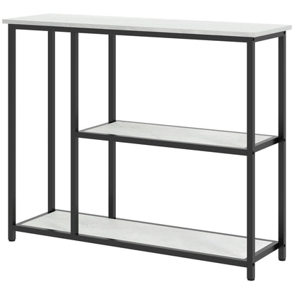 HOMCOM Konsolentisch, Flurtisch mit 3 Regalen, 100 x 30 x 80 cm, Beistelltisch, kleiner Präsentationstisch für schmale Räume, Flur, Diele, Wohnzimmer, Schlafzimmer, Weiß