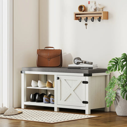 HOMCOM Rustikaler Schuhbänke Schuh Organizer mit Sitzplatz Schuhlagerbank mit Fächern und Kissen für 7 Paar Schuhe für Flur Wohnzimmer Schlafzimmer 100x40x48 cm Weiß und Grau
