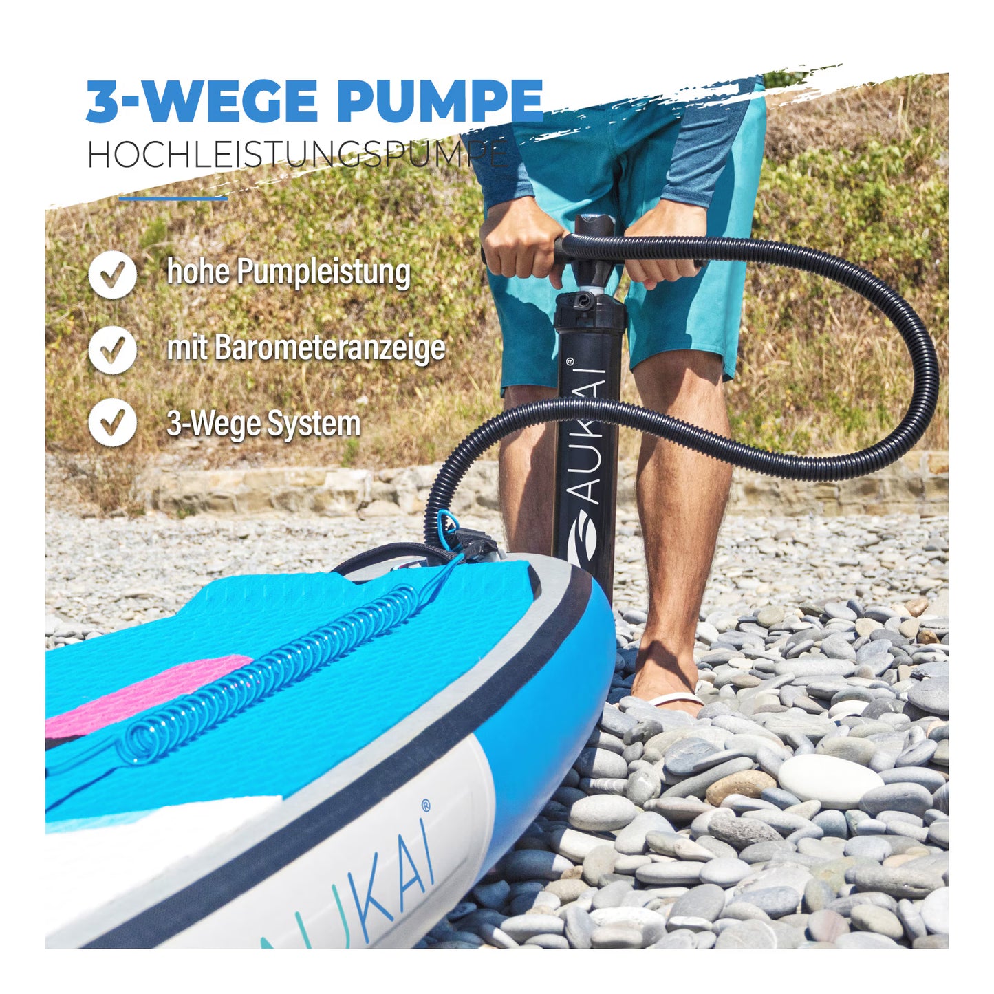 Stand Up Paddle Board "AUKAI Pro" mit Kajak-Sitz grau