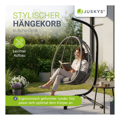 Juskys Korb-Hängesessel Aria faltbar & höhenverstellbar mit Eisengestell bis 130 kg Dunkelgrau