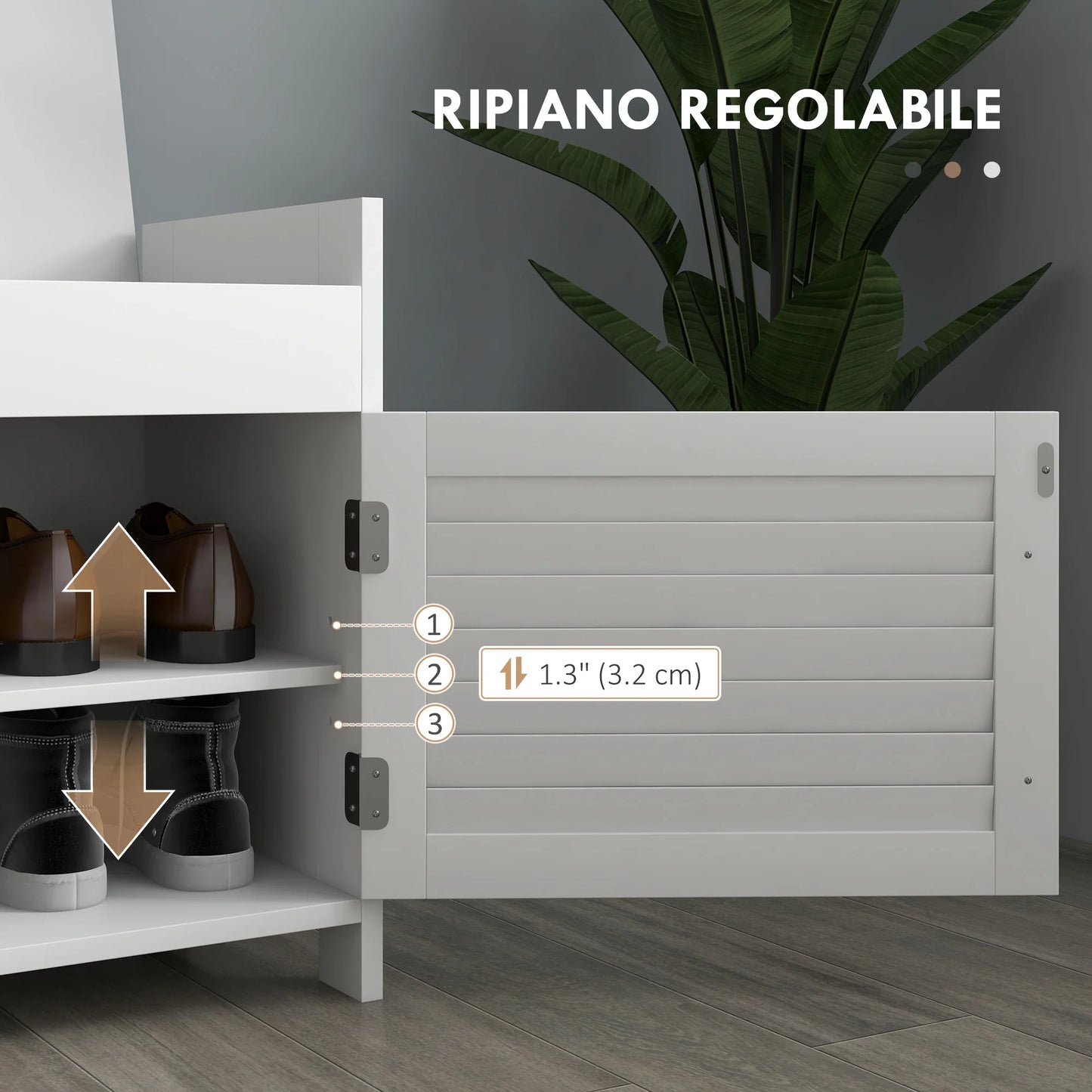 HOMCOM Schuhbank mit verstellbarem Innenregal in 3 Höhen, schlanke Schuhbank aus MDF mit Leinenbezug, 90x36x50 cm, Weiß und Grau