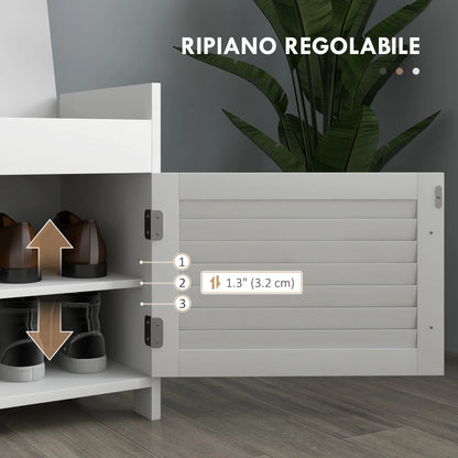 HOMCOM Schuhbank mit verstellbarem Innenregal in 3 Höhen, schlanke Schuhbank aus MDF mit Leinenbezug, 90x36x50 cm, Weiß und Grau