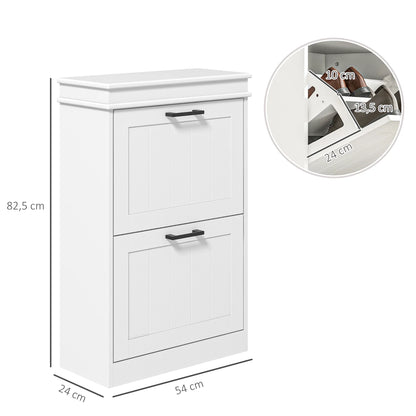 HOMCOM Schuhschrank, Schuhregal, 2 Klapptüren, verstellbare Regale, für Eingangsbereich, Flur, 54 x 24 x 82,5 cm, Weiß