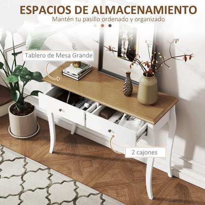 HOMCOM Konsolentisch Flurtisch mit 2 Schubladen im französischen Stil für Flur Schlafzimmer Wohnzimmer 100x35x76,5 cm Weiß und Dunkelbraun