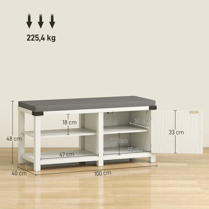 HOMCOM Rustikaler Schuhbänke Schuh Organizer mit Sitzplatz Schuhlagerbank mit Fächern und Kissen für 7 Paar Schuhe für Flur Wohnzimmer Schlafzimmer 100x40x48 cm Weiß und Grau