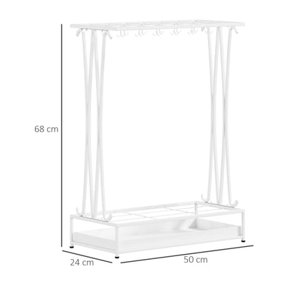 HOMCOM Moderner Rechteckiger Regenschirmständer aus Stahl mit 24 Haken, 21 Fächern und Abnehmbarem Tropfteller für Eingangsbereich und Büro 50x24x68 cm Weiß