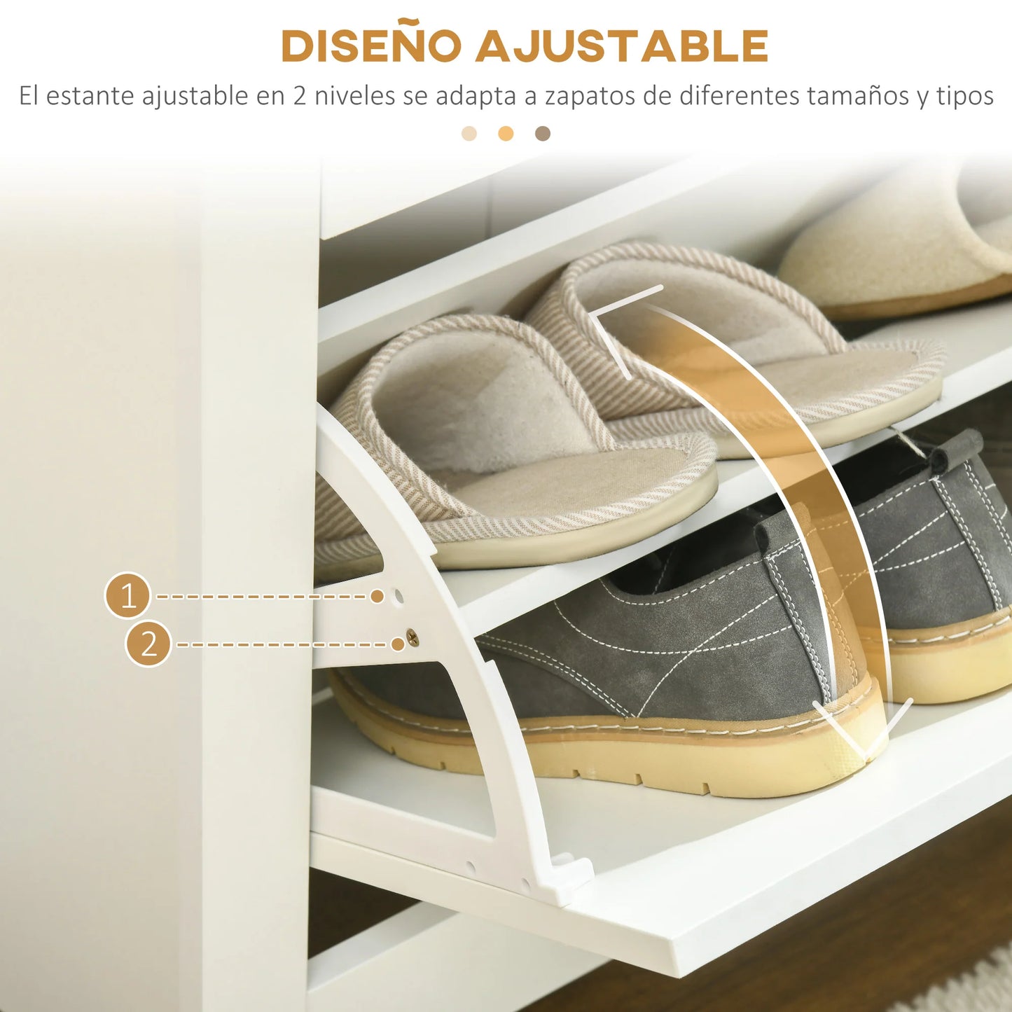 HOMCOM Moderner Schuhschrank Eingangsbereich Schuhregal für 12 Paare Schuhe mit Klappschubladen und verstellbaren Regalen Schmale Schuhablage für Flur 72x26x80 cm Weiß