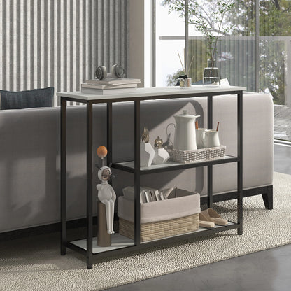 HOMCOM Konsolentisch, Flurtisch mit 3 Regalen, 100 x 30 x 80 cm, Beistelltisch, kleiner Präsentationstisch für schmale Räume, Flur, Diele, Wohnzimmer, Schlafzimmer, Weiß