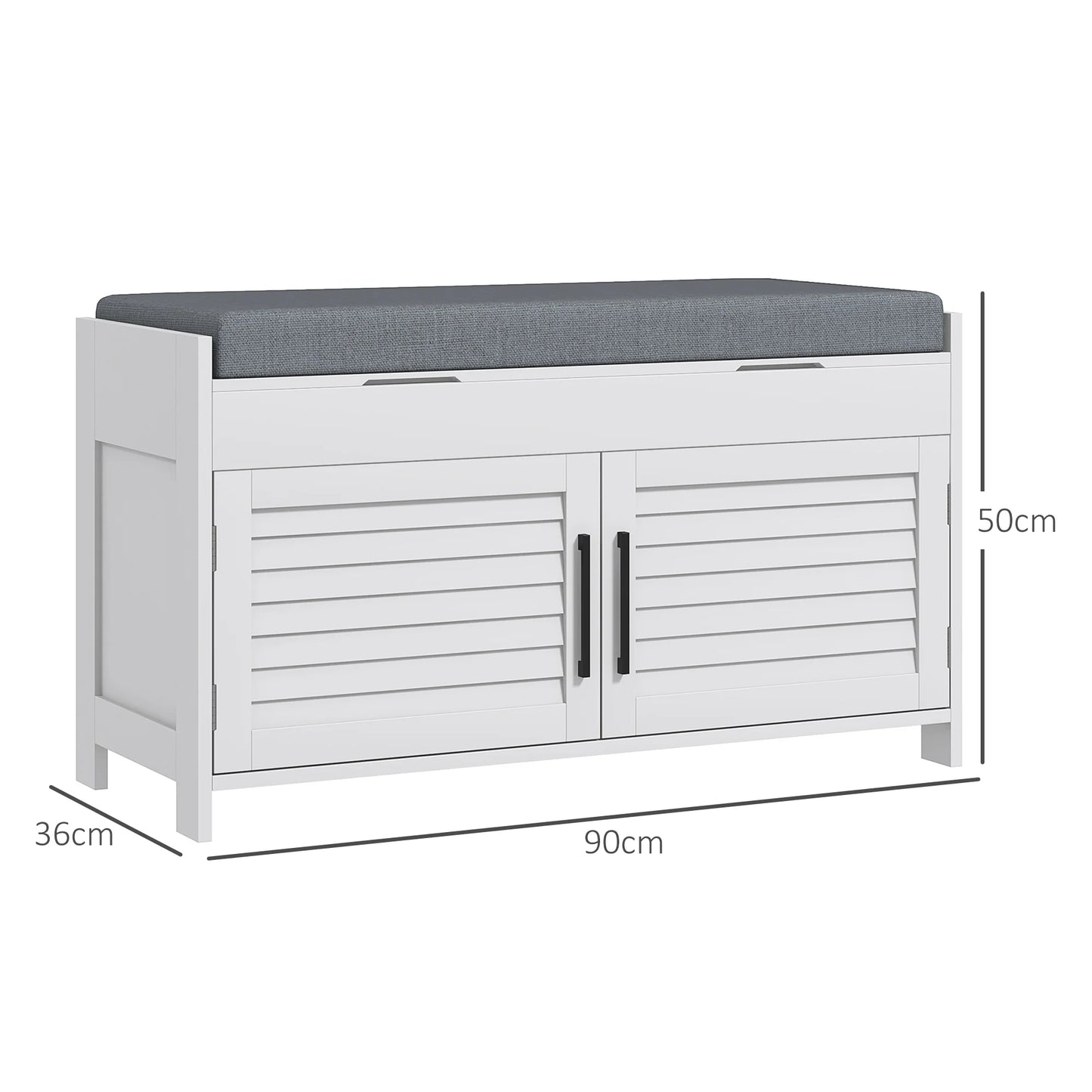 HOMCOM Schuhbank mit verstellbarem Innenregal in 3 Höhen, schlanke Schuhbank aus MDF mit Leinenbezug, 90x36x50 cm, Weiß und Grau