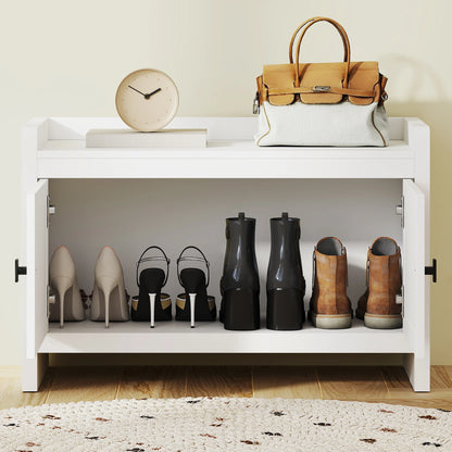 HOMCOM Bohemian Schuhbank mit Rattan-Fronttüren, Abnehmbares Regal für 8 Paar Schuhe für Flur und Schlafzimmer 80x35x52 cm Weiß