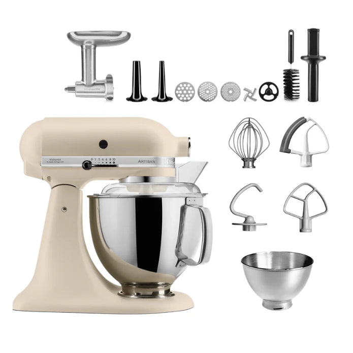 KitchenAid 4,8 L 5KSM175 Artisan Küchenmaschine Meatlover mit Ganzmetall- Fleischwolf und Spritzgebäckvorsatz