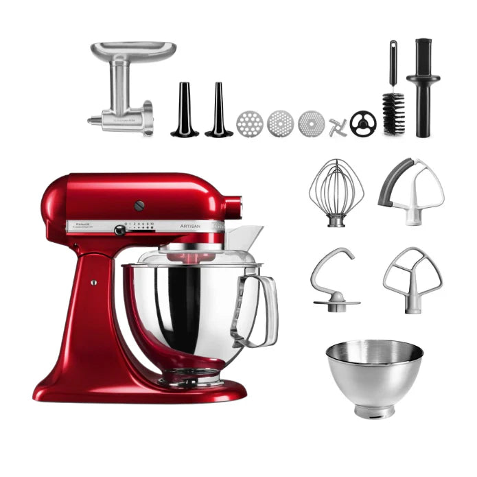 KitchenAid 4,8 L 5KSM175 Artisan Küchenmaschine Meatlover mit Ganzmetall- Fleischwolf und Spritzgebäckvorsatz